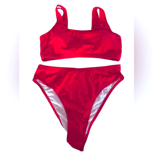 Red athletic sporty high cut sides bikini set size XL NWOT - Picture 1 of 4